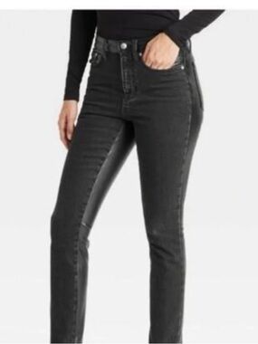 Universal Thread Black Straight-Leg Jeans with Faux Leather Trim